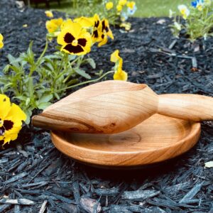 small wooden platter and handmade wooden scoop
