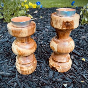 small wooden candle stands handmade of ambrosia maple wood