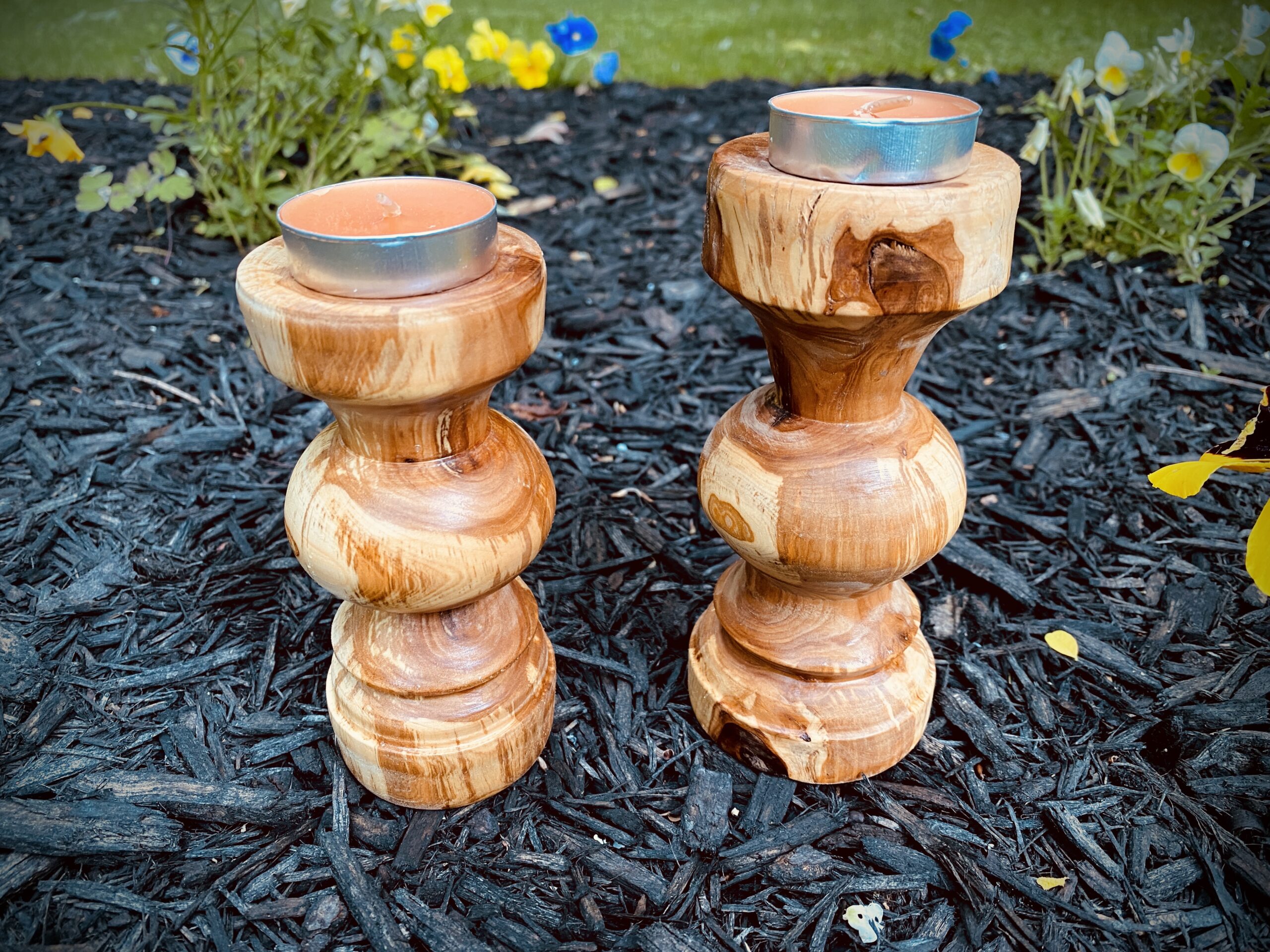 small wooden candle stands handmade of ambrosia maple wood